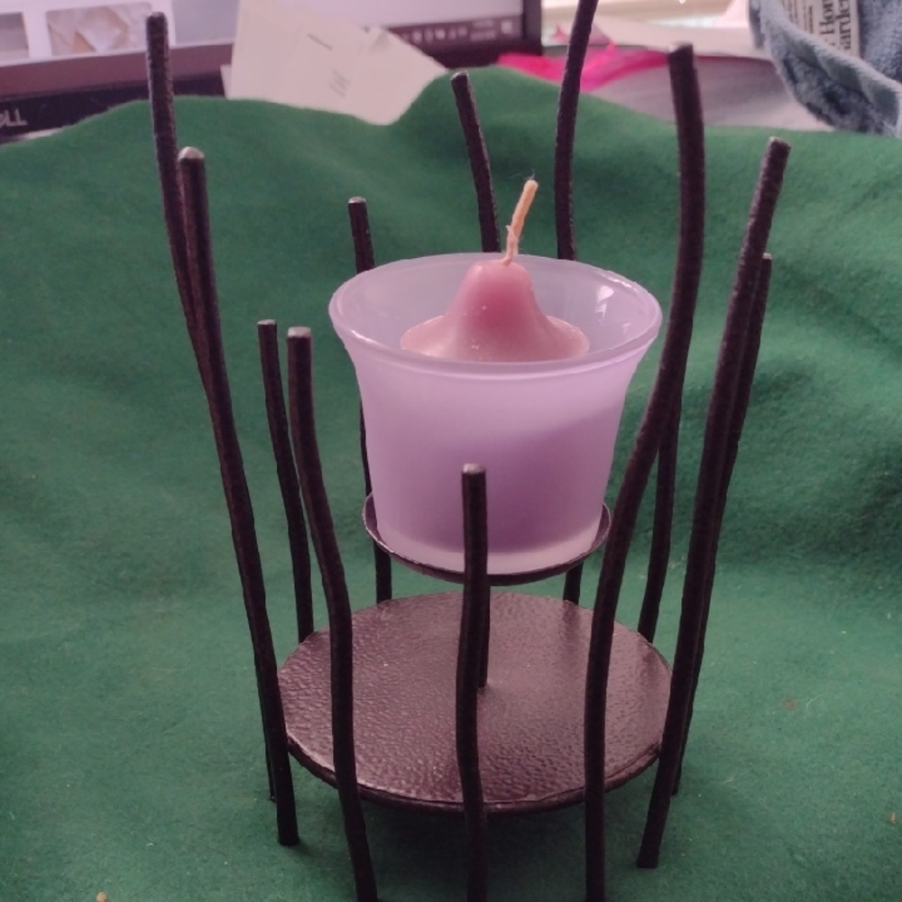 PartyLite Lavender Candle Holder with Black Metal Stand